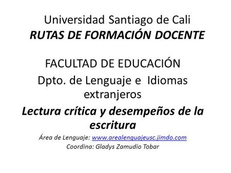 Universidad Santiago de Cali RUTAS DE FORMACIÓN DOCENTE