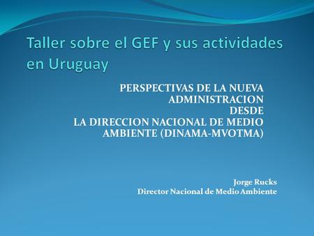       TALLER SOBRE EL FONDO PARA EL MEDIO AMBIENTE MUNDIALO (GEF) Y SUS ACTIVIDADES EN URUGUAY     Taller sobre el GEF y sus actividades en.