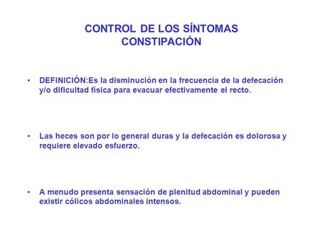 CONTROL DE LOS SÍNTOMAS CONSTIPACIÓN
