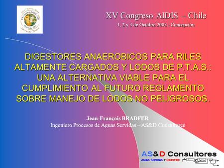 XV Congreso AIDIS – Chile 1, 2 y 3 de Octubre Concepción