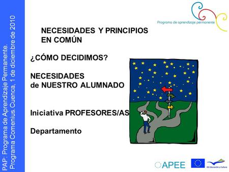 PAP : Programa de Aprendizaje Permanente. Programa Comenius. Cuenca, 3 diciembre 2009 Cuenca, 1 de diciembre de 2010 NECESIDADES Y PRINCIPIOS EN COMÚN.