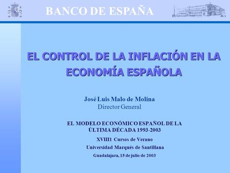 EL CONTROL DE LA INFLACIÓN EN LA ECONOMÍA ESPAÑOLA