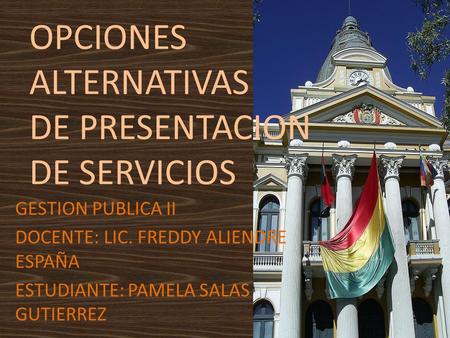 OPCIONES ALTERNATIVAS DE PRESENTACION DE SERVICIOS GESTION PUBLICA II DOCENTE: LIC. FREDDY ALIENDRE ESPAÑA ESTUDIANTE: PAMELA SALAS GUTIERREZ.