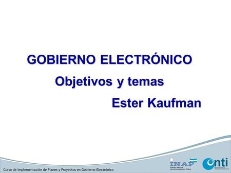 GOBIERNO ELECTRÓNICO Objetivos y temas Ester Kaufman.