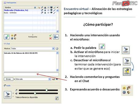 Encuentro virtual – Alineación de las estrategias pedagógicas y tecnológicas ¿Cómo participar? 1.Haciendo una intervención usando el micrófono: a. Pedir.