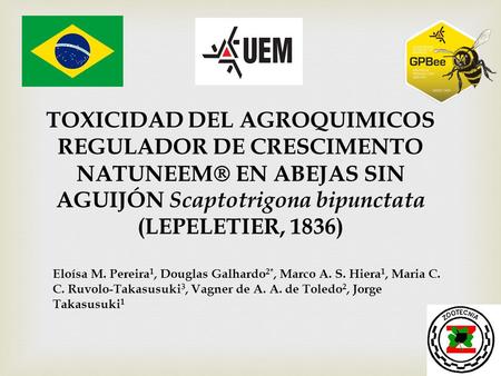 TOXICIDAD DEL AGROQUIMICOS REGULADOR DE CRESCIMENTO NATUNEEM EN ABEJAS SIN AGUIJÓN Scaptotrigona bipunctata (LEPELETIER, 1836) Eloísa M. Pereira1, Douglas.