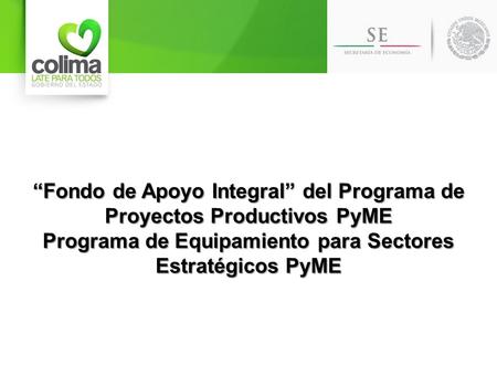 “Fondo de Apoyo Integral” del Programa de Proyectos Productivos PyME Programa de Equipamiento para Sectores Estratégicos PyME.