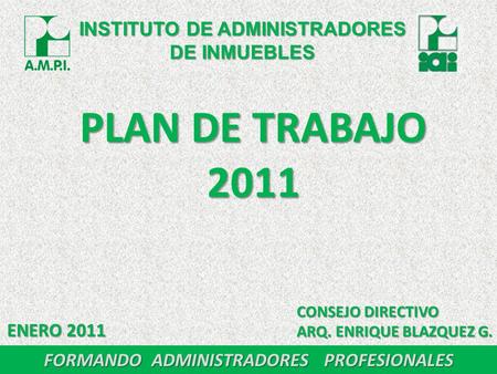 PLAN DE TRABAJO 2011 INSTITUTO DE ADMINISTRADORES DE INMUEBLES