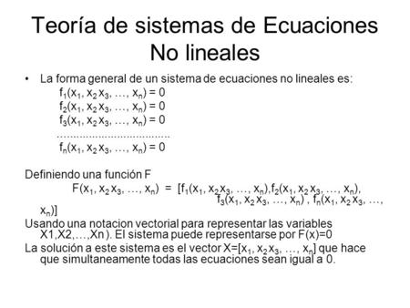 Teoría de sistemas de Ecuaciones No lineales