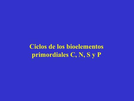 Ciclos de los bioelementos primordiales C, N, S y P.