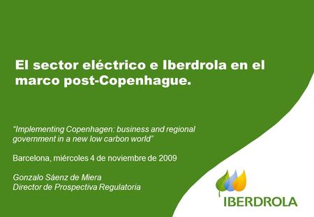 El sector eléctrico e Iberdrola en el marco post-Copenhague. “Implementing Copenhagen: business and regional government in a new low carbon world” Barcelona,