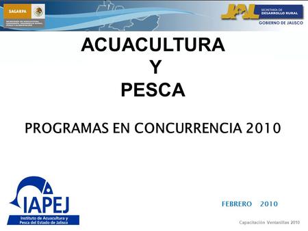 Capacitación Ventanillas 2010 ACUACULTURA Y PESCA PROGRAMAS EN CONCURRENCIA 2010 FEBRERO 2010.