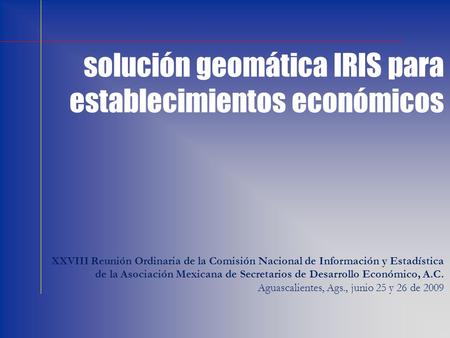 Solución geomática IRIS para establecimientos económicos XXVIII Reunión Ordinaria de la Comisión Nacional de Información y Estadística de la Asociación.