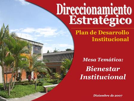 Mesa Temática: Bienestar Institucional Diciembre de 2007 Plan de Desarrollo Institucional.