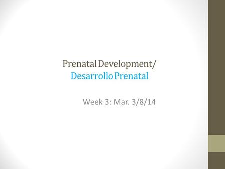Prenatal Development/ Desarrollo Prenatal Week 3: Mar. 3/8/14.