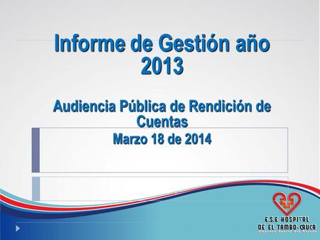 Informe de Gestión año 2013 Audiencia Pública de Rendición de Cuentas Marzo 18 de 2014.