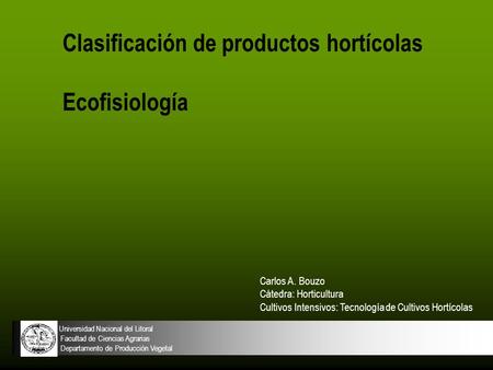 Clasificación de productos hortícolas Ecofisiología
