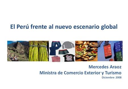 Mercedes Araoz Ministra de Comercio Exterior y Turismo Diciembre 2008 El Perú frente al nuevo escenario global.