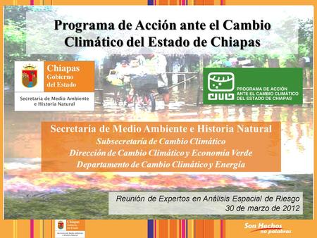 Programa de Acción ante el Cambio Climático del Estado de Chiapas Secretaría de Medio Ambiente e Historia Natural Subsecretaría de Cambio Climático Dirección.
