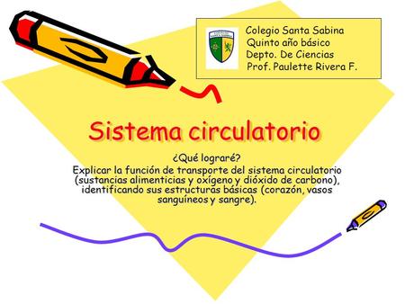Sistema circulatorio Colegio Santa Sabina Quinto año básico
