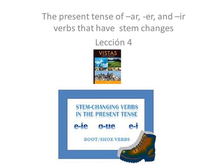 The present tense of –ar, -er, and –ir verbs that have stem changes Lección 4.