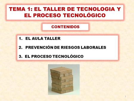 TEMA 1: EL TALLER DE TECNOLOGIA Y EL PROCESO TECNOLÓGICO