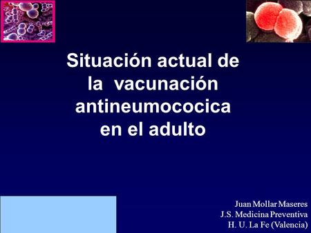 Situación actual de la vacunación antineumococica en el adulto Juan Mollar Maseres J.S. Medicina Preventiva H. U. La Fe (Valencia)