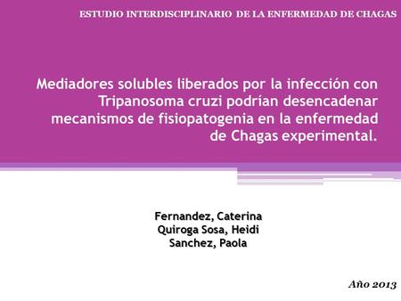 Mediadores solubles liberados por la infección con Tripanosoma cruzi podrían desencadenar mecanismos de fisiopatogenia en la enfermedad de Chagas experimental.