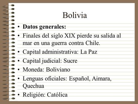 Bolivia Datos generales:
