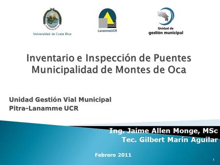 Inventario e Inspección de Puentes Municipalidad de Montes de Oca