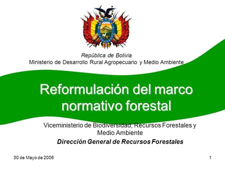 30 de Mayo de 20061 Reformulación del marco normativo forestal Viceministerio de Biodiversidad, Recursos Forestales y Medio Ambiente Dirección General.