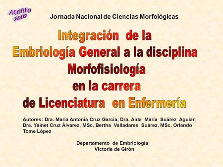 Embriología General a la disciplina Morfofisiología en la carrera