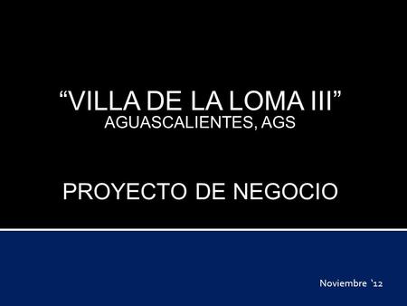 “VILLA DE LA LOMA III” AGUASCALIENTES, AGS PROYECTO DE NEGOCIO Noviembre ‘12.