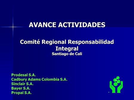 AVANCE ACTIVIDADES Comité Regional Responsabilidad Integral Santiago de Cali Prodesal S.A. Cadbury Adams Colombia S.A. Sinclair S.A. Bayer S.A. Propal.