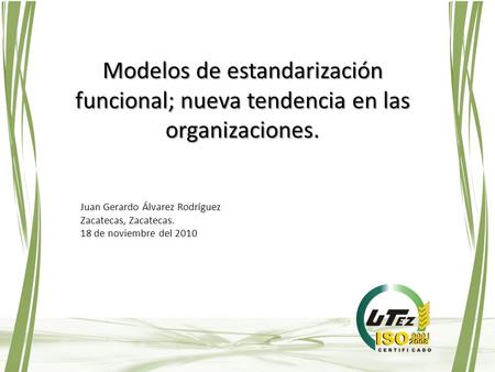 Modelos de estandarización funcional; nueva tendencia en las organizaciones. Juan Gerardo Álvarez Rodríguez Zacatecas, Zacatecas. 18 de noviembre del 2010.