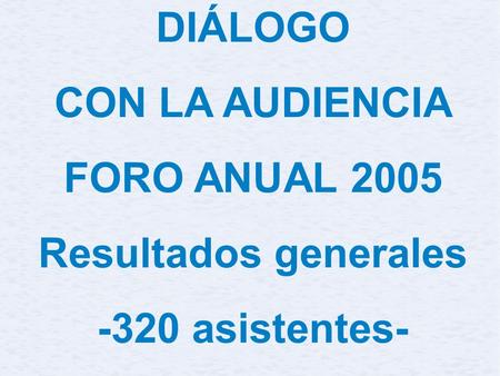 DIÁLOGO CON LA AUDIENCIA FORO ANUAL 2005 Resultados generales -320 asistentes-