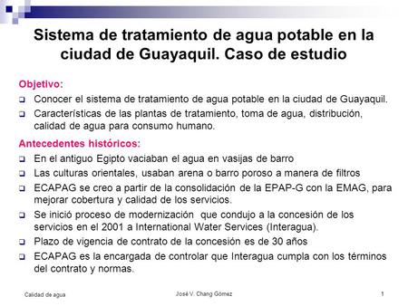 Sistema de tratamiento de agua potable en la ciudad de Guayaquil