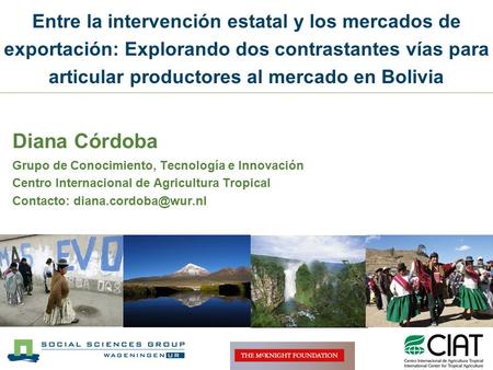 Entre la intervención estatal y los mercados de exportación: Explorando dos contrastantes vías para articular productores al mercado en Bolivia Diana Córdoba.