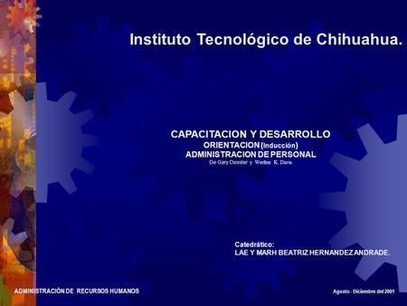 ADMINISTRACIÓN DE RECURSOS HUMANOS Agosto - Diciembre del 2001 Instituto Tecnológico de Chihuahua. CAPACITACION Y DESARROLLO ORIENTACION ( Inducción )