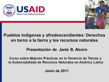 Pueblos indígenas y afrodescendientes: Derechos en torno a la tierra y los recursos naturales Presentación de Janis B. Alcorn Curso sobre Mejores Prácticas.