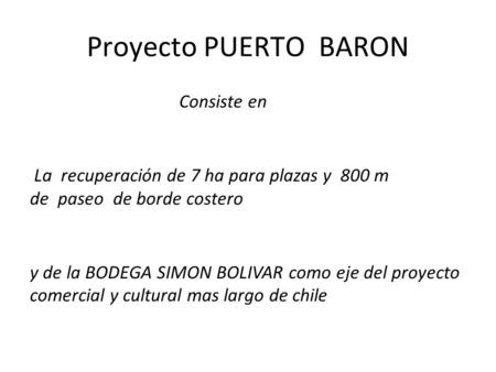 Proyecto PUERTO BARON Consiste en