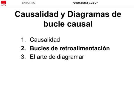 ENTORNO“Causalidad y DBC” Causalidad y Diagramas de bucle causal 1.Causalidad 2.Bucles de retroalimentación 3.El arte de diagramar.