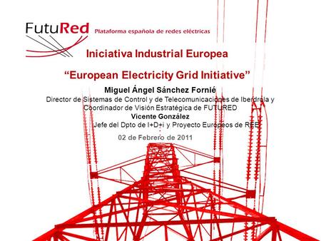 Iniciativa Industrial Europea “European Electricity Grid Initiative” 02 de Febrero de 2011 Miguel Ángel Sánchez Fornié Director de Sistemas de Control.