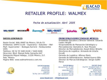 RETAILER PROFILE: WALMEX Fecha de actualización: Abril  2005