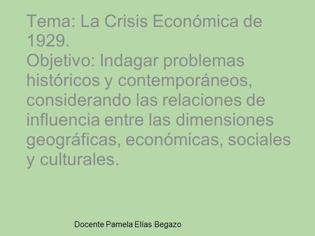 Tema: La Crisis Económica de 1929