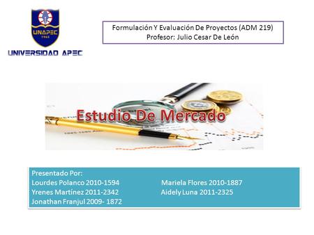 Formulación Y Evaluación De Proyectos (ADM 219) Profesor: Julio Cesar De León Presentado Por: Lourdes Polanco 2010-1594 Mariela Flores 2010-1887 Yrenes.