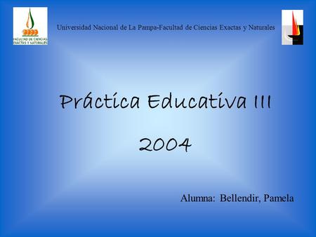 Universidad Nacional de La Pampa-Facultad de Ciencias Exactas y Naturales Práctica Educativa III 2004 Alumna: Bellendir, Pamela.