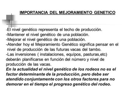 IMPORTANCIA DEL MEJORAMIENTO GENETICO