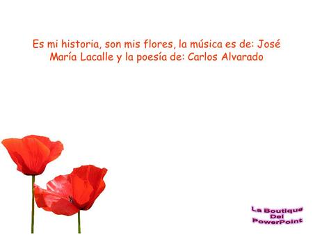 Es mi historia, son mis flores, la música es de: José María Lacalle y la poesía de: Carlos Alvarado.