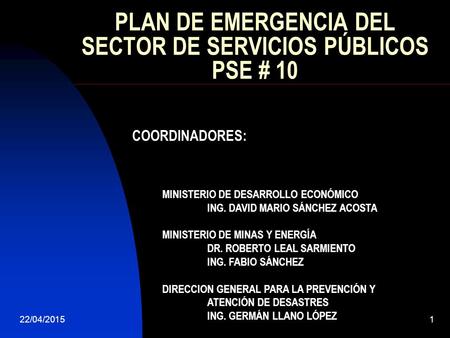 PLAN DE EMERGENCIA DEL SECTOR DE SERVICIOS PÚBLICOS PSE # 10